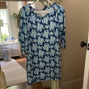 Lilly Pulitzer Celyn Elephant collection Blue and White Sheath Dress
